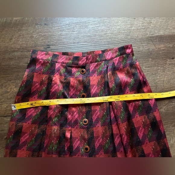 CARLISE vintage 100% silk skirt pleated pink houndstooth button front sz 12 MINT - Picture 9 of 14